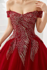 Prom Dresses Boutique, Off the Shoulder Sweetheart Applique A-line Floor Length Prom Dresses