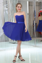 Bridesmaid Dress 2065, Royal Blue Chiffon Strapless Simple Homecoming Dresses