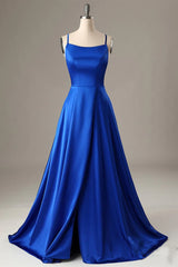 Royal Blue Halter Backless A Line Prom Dress