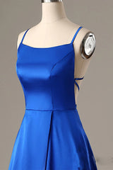 Royal Blue Halter Backless A Line Prom Dress