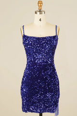 Royal Blue Sequined Tight Homecoming Dress with Fringes