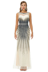 Winter Wedding, Sequin Bead Sleeveless High Neck Mermaid Prom Dresses