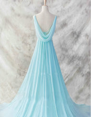 Bridesmaid Dresses Dark Green, Sexy Light Blue Chiffon Backless Long Evening Gown, Blue Party Dress