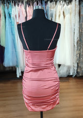 Prom Dresses For Teens Long, Sheath/Column Square Neckline Sleeveless Satin Short/Mini Homecoming Dress