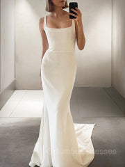 Wedding Dress Southern, Sheath/Column Straps Sweep Train Stretch Crepe Wedding Dresses