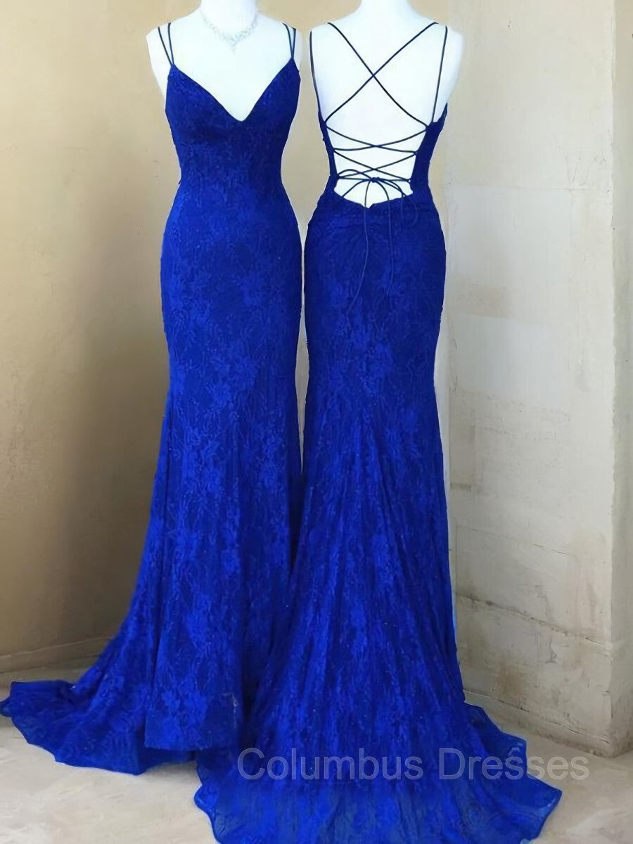 Bridesmaid Dresses Idea, Sheath/Column V-neck Sweep Train Lace Prom Dresses