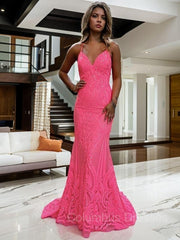 Prom Dresses, Sheath/Column V-neck Sweep Train Prom Dresses