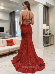 Prom Dresses Long With Slit, Sheath/Column V-neck Sweep Train Velvet Sequins Prom Dresses With Leg Slit