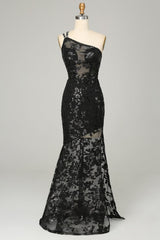 Sheath One Shoulder Lace Prom Dress