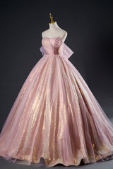 Prom Dress Two Pieces, Shiny Tulle Sequins Long Prom Dress, Pink Formal Dress Sweet 16 Dress