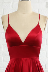 Simple A Line Spaghetti Straps Burgundy Long Prom Dress with Cirss Cross Back