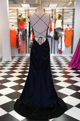 Homecoming Dress Modest, Simple Black Satin Sheath Spaghetti Straps Long Prom Dresses, Evening Gown