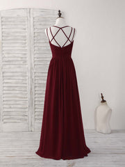 Prom Dresses Champagne, Simple Burgundy Chiffon Long Prom Dress, Burgundy Evening Dress