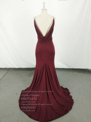 Prom Dress Ball Gown, Simple Burgundy Mermaid Long Prom Dress, Burgundy Evening Dress