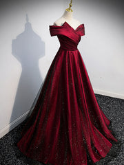 Bridesmaid Dress Dark Green, Simple Burgundy Satin Long Prom Dress, Burgundy Evening Dresses