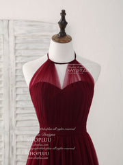 Prom Dress Size 19, Simple Burgundy Tulle Long Prom Dress, Burgundy Bridesmaid Dress