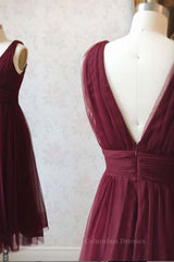 Prom Dress 2053, Simple burgundy tulle prom dress tulle burgundy formal dress