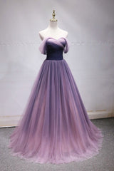 Evening Dress Stores, Simple off shoulder tulle long prom dress, tulle formal dress