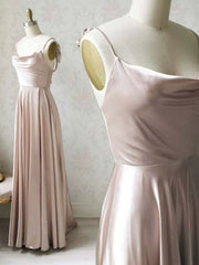 Homecoming Dresses Formal, Simple pink satin long prom dress , satin evening dress