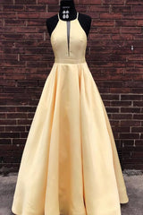 Homecomming Dresses Green, Simple Satin A-line Halter Floor-length Long Prom Dresses, Evening Dresses