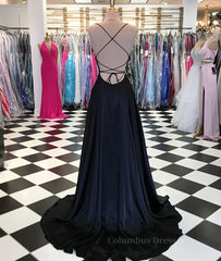 Party Dress Lace, Simple satin long prom dress, long evening dress