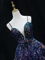 Formal Dress Attire, Simple Sequin Blue Short Prom Dress, Blue Homecoming Dress