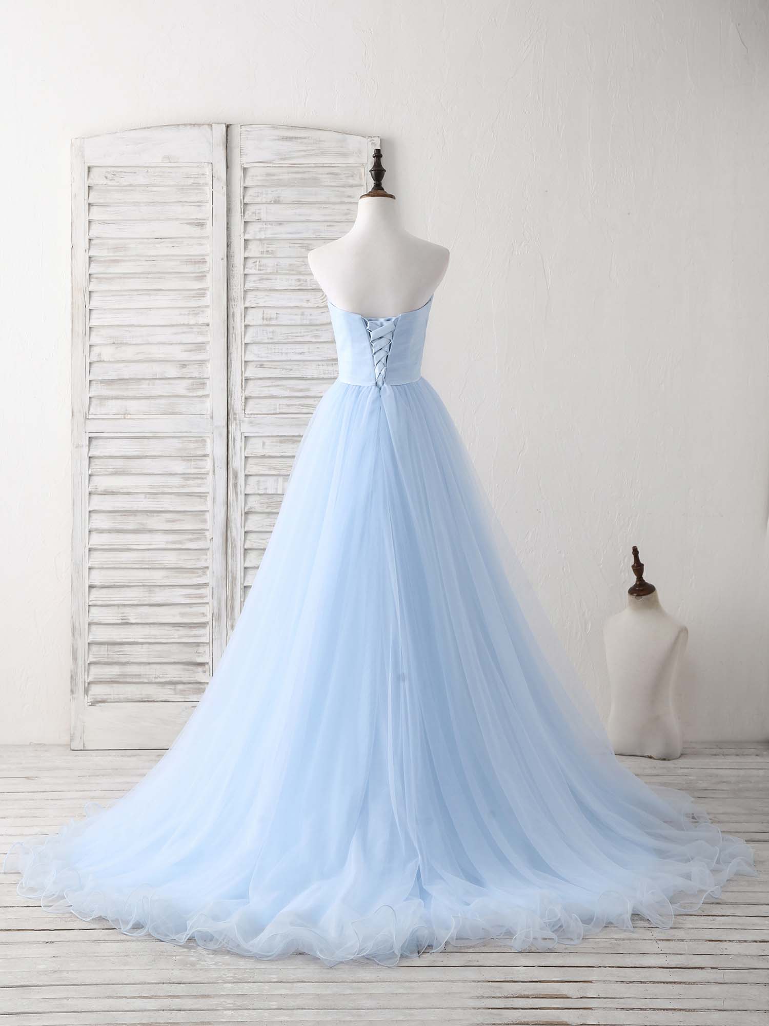 Bridesmaid Dresses Colors, Simple Sweetheart Blue Tulle Long Prom Dress Blue Evening Dress