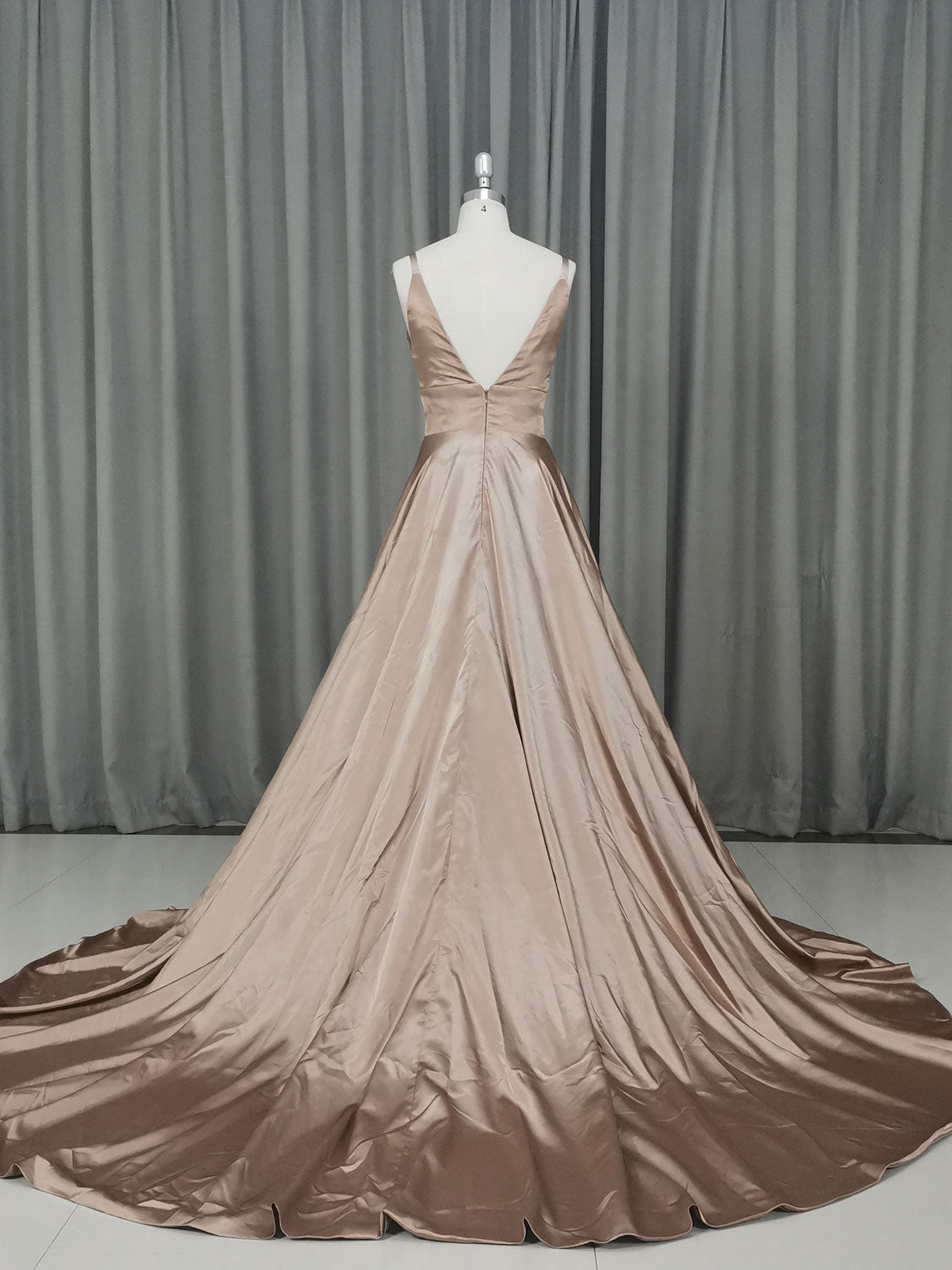 Bridesmaids Dresses Idea, Simple v neck satin champagne long prom dress champagne evening dress