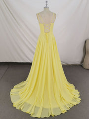 Evening Dress Dresses, Simple Yellow Chiffon Long Prom Dress Yellow Evening Dress