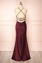 Prom Dresses 00, Burgundy Prom Dresses, Sheath/Column Scoop Neck Silk-like Satin Floor-length Ruffles Bridesmaid Dresses