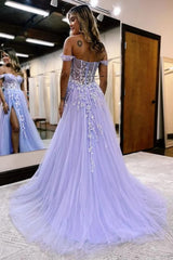 Sparkly Lilac Sequins Corset A-Line Long Prom Dress with Slit