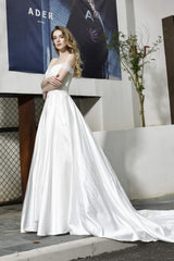 Wedding Dresses 2034, Strapless Off shoulder Appliques Sequins Satin Wedding Dresses