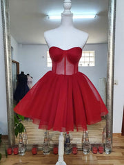 Evening Dress Long Elegant, Sweetheart Neck Short Red Prom Dresses, Short Red Formal Graduation Evening Dresses