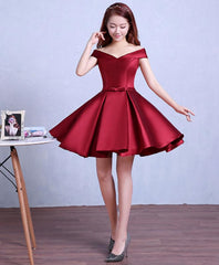 Bridesmaid Dress Shop, Burgundy Knee Length Prom Dress, Homecoming Dress