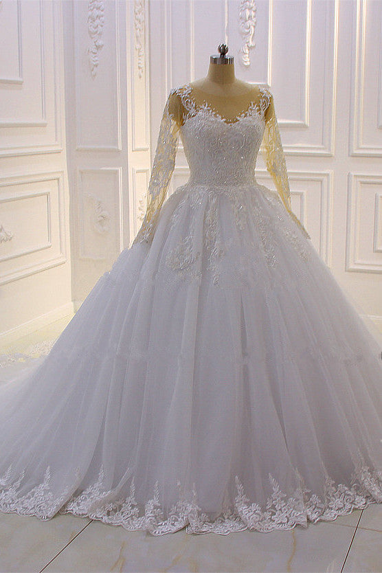 Wedding Dress Petite, Trendy Sweetheart Long Sleevess Ivory Ball Gown Wedding Dress