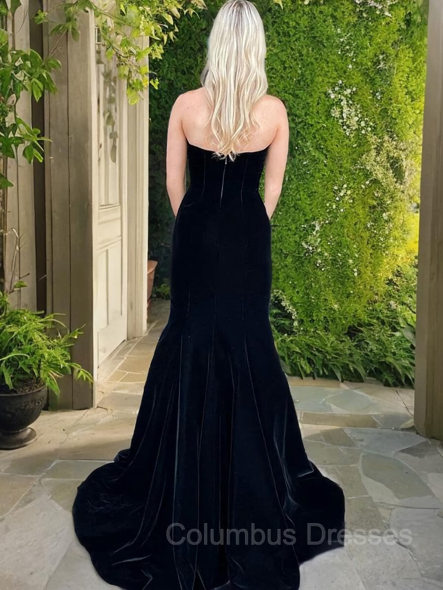 Formal Dress For Teen, Trumpet/Mermaid Strapless Sweep Train Velvet Evening Dresses