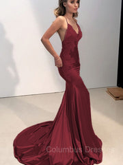 Party Dress Pattern Free, Trumpet/Mermaid Straps Sweep Train Silk like Satin Prom Dresses