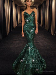 Bridesmaid Dress Winter, Trumpet/Mermaid Sweetheart Floor-Length Sequins Prom Dresses