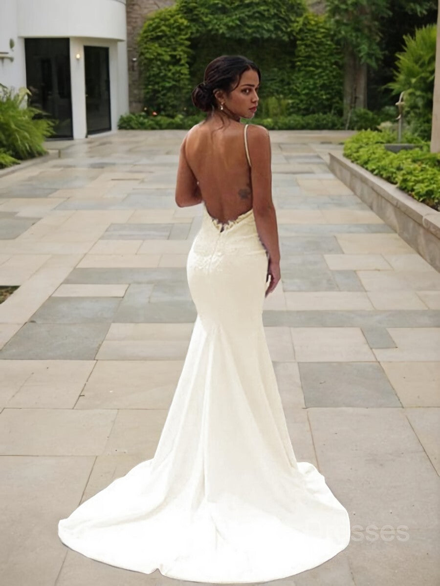 Wedding Dresses Sexy, Trumpet/Mermaid V-neck Sweep Train Stretch Crepe Wedding Dresses