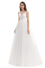 Wedding Dresses Bride, Tulle V-neck Appliques Wedding Dresses