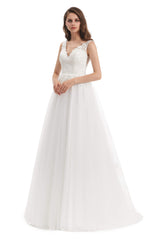 Wedding Dress Princess, Tulle V-neck Appliques Wedding Dresses