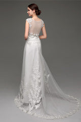 Wedding Dresses Under 108, Tulle V-neck Illusion Back Wedding Dresses With Lace Bodice