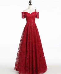 Prom Dresses For Short People, Unique Burgundy Lace Long Prom Dress, Burgundy Evening Dress