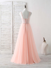 Prom Dress For Kids, Unique Tulle Beads Long Prom Dress, Tulle Evening Dress