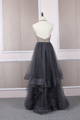 Evening Dresses Modest, Unique tulle beads long prom dress tulle long evening dress