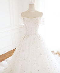 Champagne Prom Dress, Unique Tulle Lace Long Prom Dress Tulle Lace Evening Dress