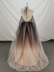 Evening Dresses Gold, Unique V Neck Tulle Long Prom Dress Tulle Formal Dress