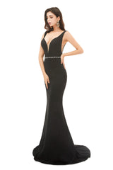 Evening Dresses Dresses, V Back Mermaid V Neck Beaded Waist Prom Dresses