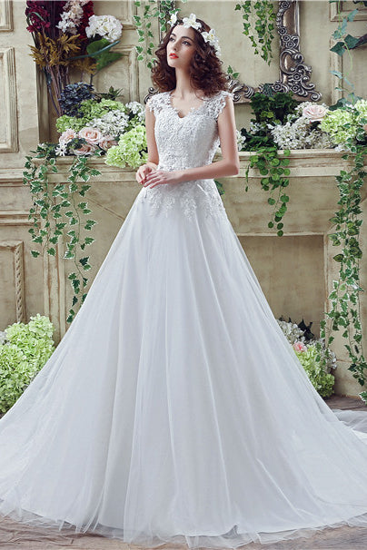 Wedding Dress With Sleeve, V-Neck A-Line Wedding Dresses