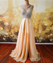 Formal Dress Cheap, V Neck And V Back Sequins Chiffon Prom Dresses, Long Formal Dresses, Evening Dresses